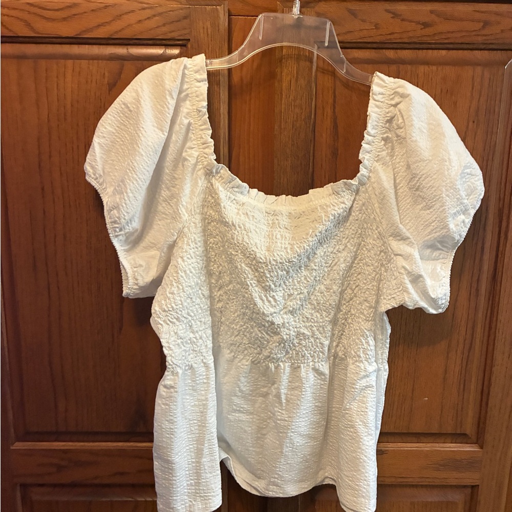 J. Crew white Textured Blouse with Ruffled Neckline size XL